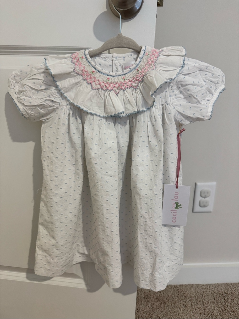 Cecil & Lou Blue Swiss Dot Smocked Dress - Picture 3 of 4